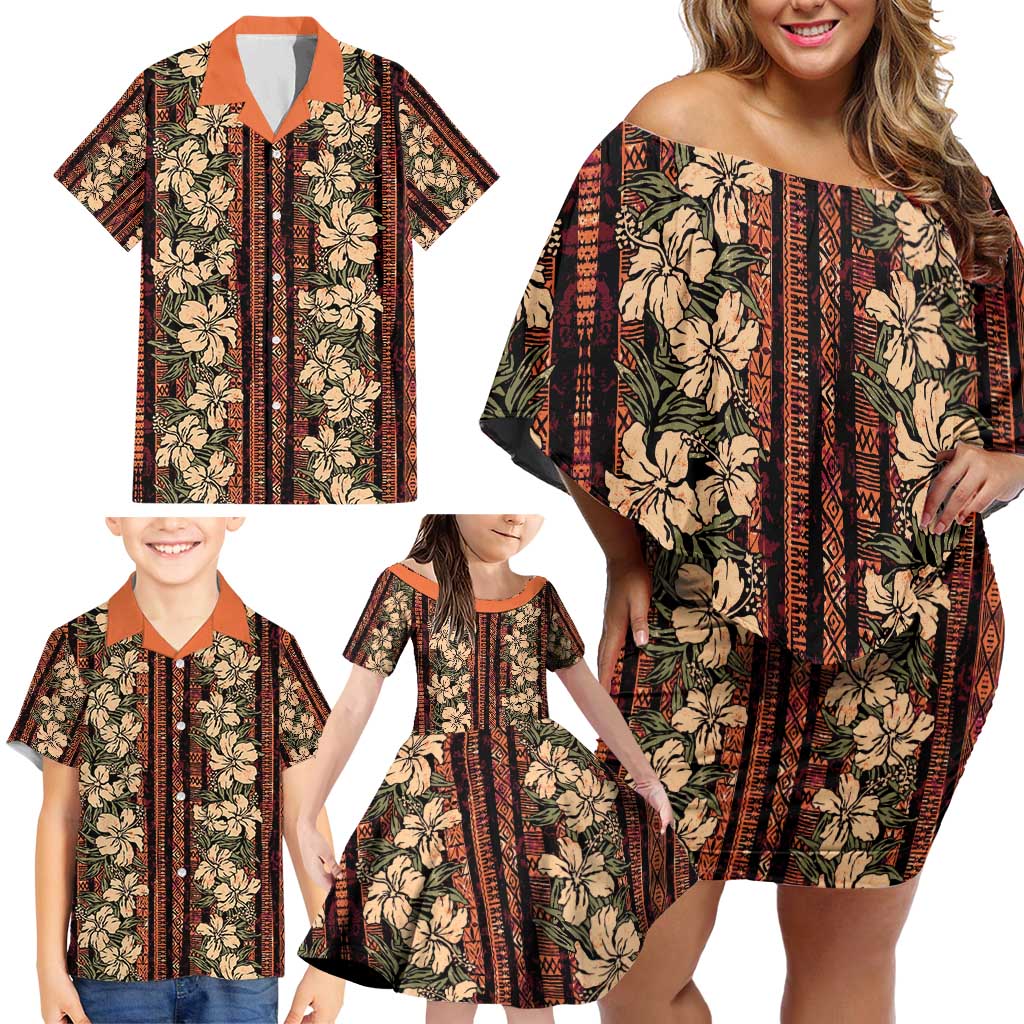 Hawaii Hibiscus Family Matching Off Shoulder Short Dress and Hawaiian Shirt Retro Style - Polynesian Pride