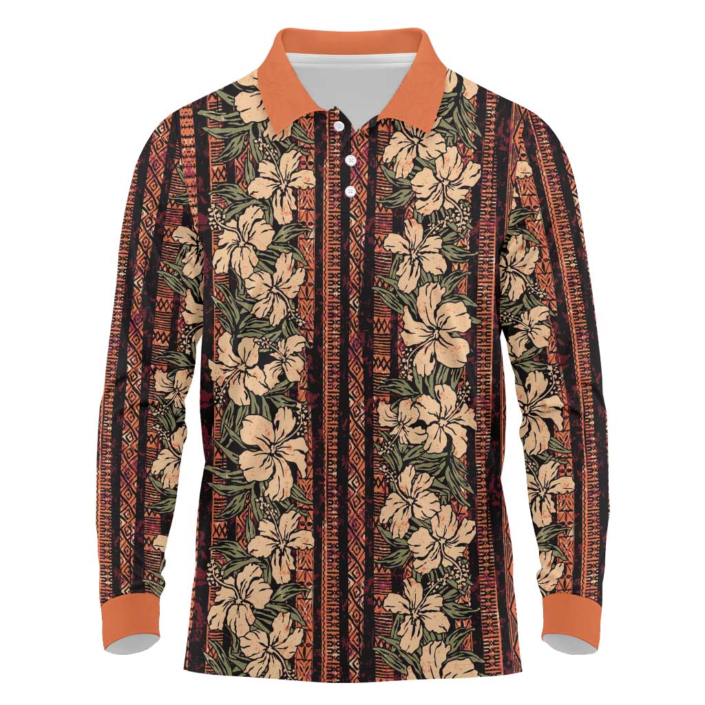 Hawaii Hibiscus Long Sleeve Polo Shirt Retro Style - Polynesian Pride