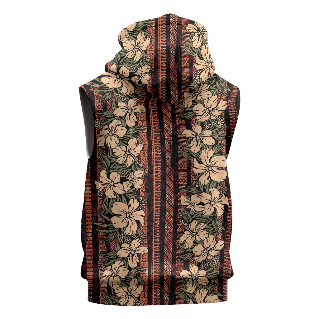 Hawaii Hibiscus Sleeveless Zip Hoodie Retro Style - Polynesian Pride