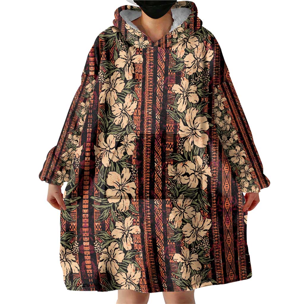 Hawaii Hibiscus Wearable Blanket Hoodie Retro Style - Polynesian Pride