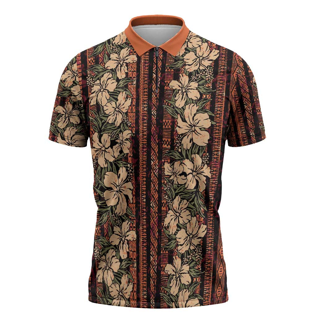 Hawaii Hibiscus Zipper Polo Shirt Retro Style - Polynesian Pride