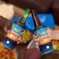 Hawaii Beach Landscape Time-Lapse 4 in 1 Can Cooler Tumbler Tropical Plumeria Flowers - Polynesian Pride