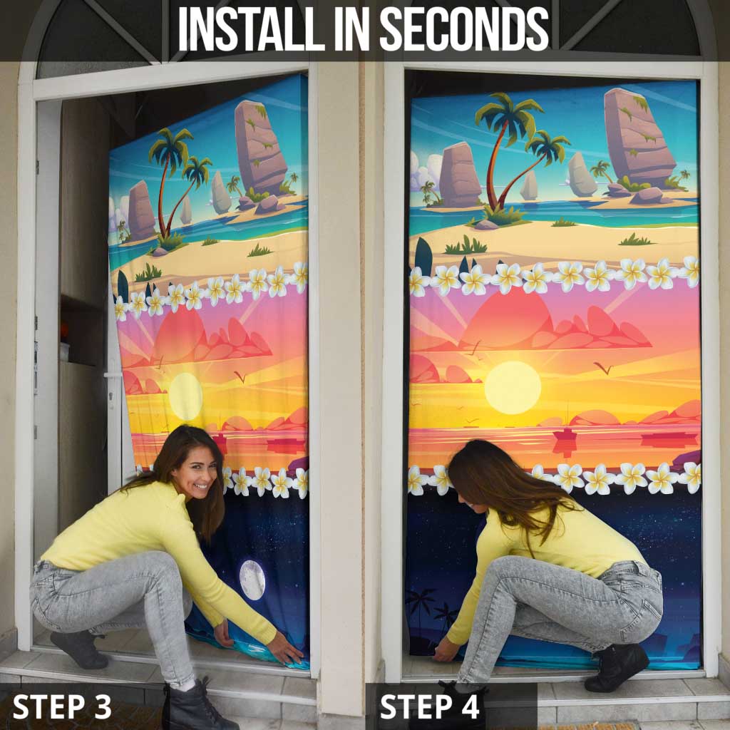 Hawaii Beach Landscape Time-Lapse Door Cover Tropical Plumeria Flowers - Polynesian Pride