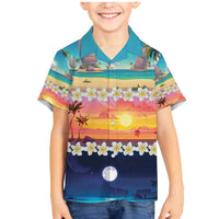 Hawaii Beach Landscape Time-Lapse Family Matching Mermaid Dress and Hawaiian Shirt Tropical Plumeria Flowers - Polynesian Pride