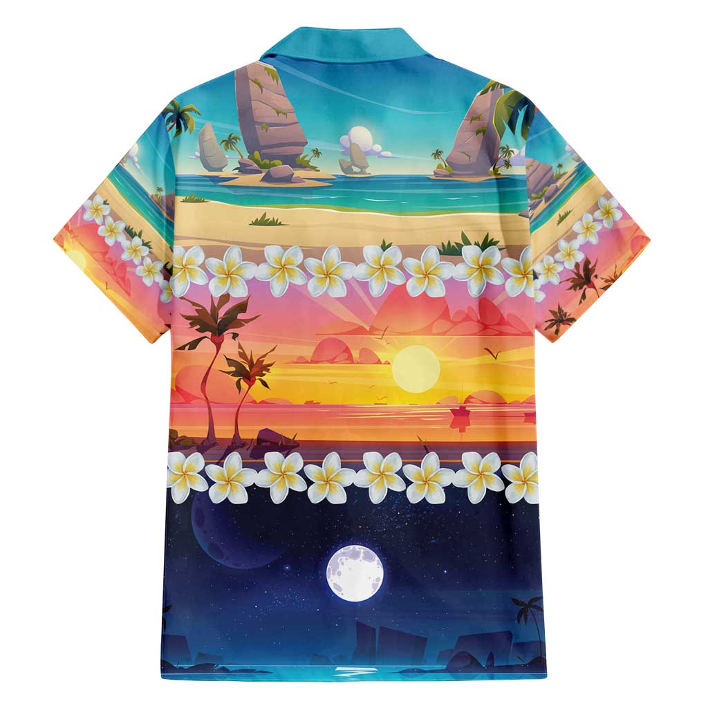 Hawaii Beach Landscape Time-Lapse Family Matching Puletasi and Hawaiian Shirt Tropical Plumeria Flowers - Polynesian Pride