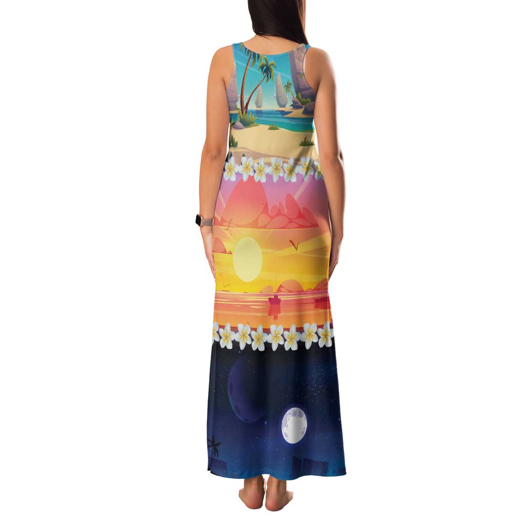 Hawaii Beach Landscape Time-Lapse Family Matching Tank Maxi Dress and Hawaiian Shirt Tropical Plumeria Flowers - Polynesian Pride