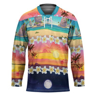 Hawaii Beach Landscape Time-Lapse Hockey Jersey Tropical Plumeria Flowers - Polynesian Pride