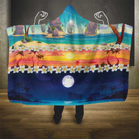Hawaii Beach Landscape Time-Lapse Hooded Blanket Tropical Plumeria Flowers - Polynesian Pride