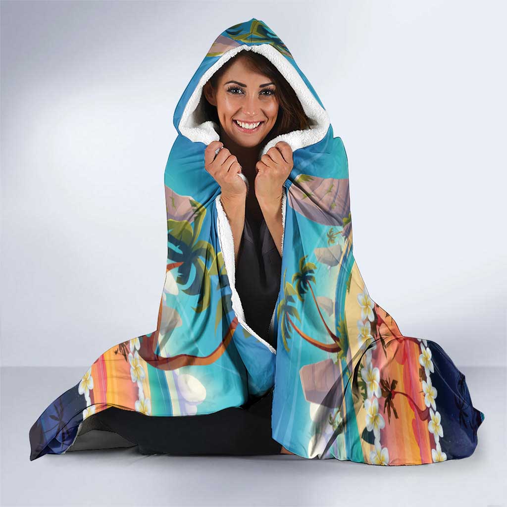 Hawaii Beach Landscape Time-Lapse Hooded Blanket Tropical Plumeria Flowers - Polynesian Pride