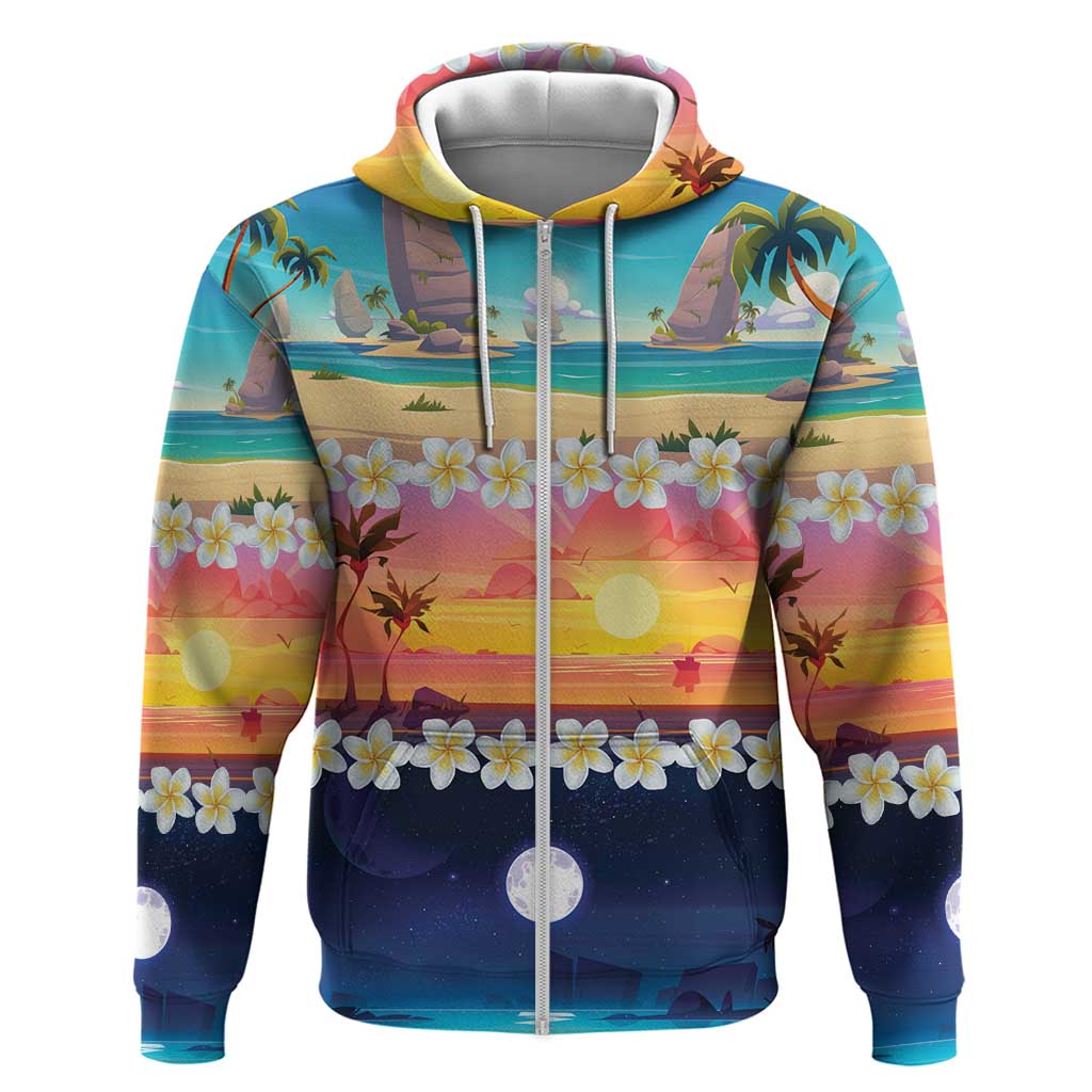 Hawaii Beach Landscape Time-Lapse Hoodie Tropical Plumeria Flowers - Polynesian Pride