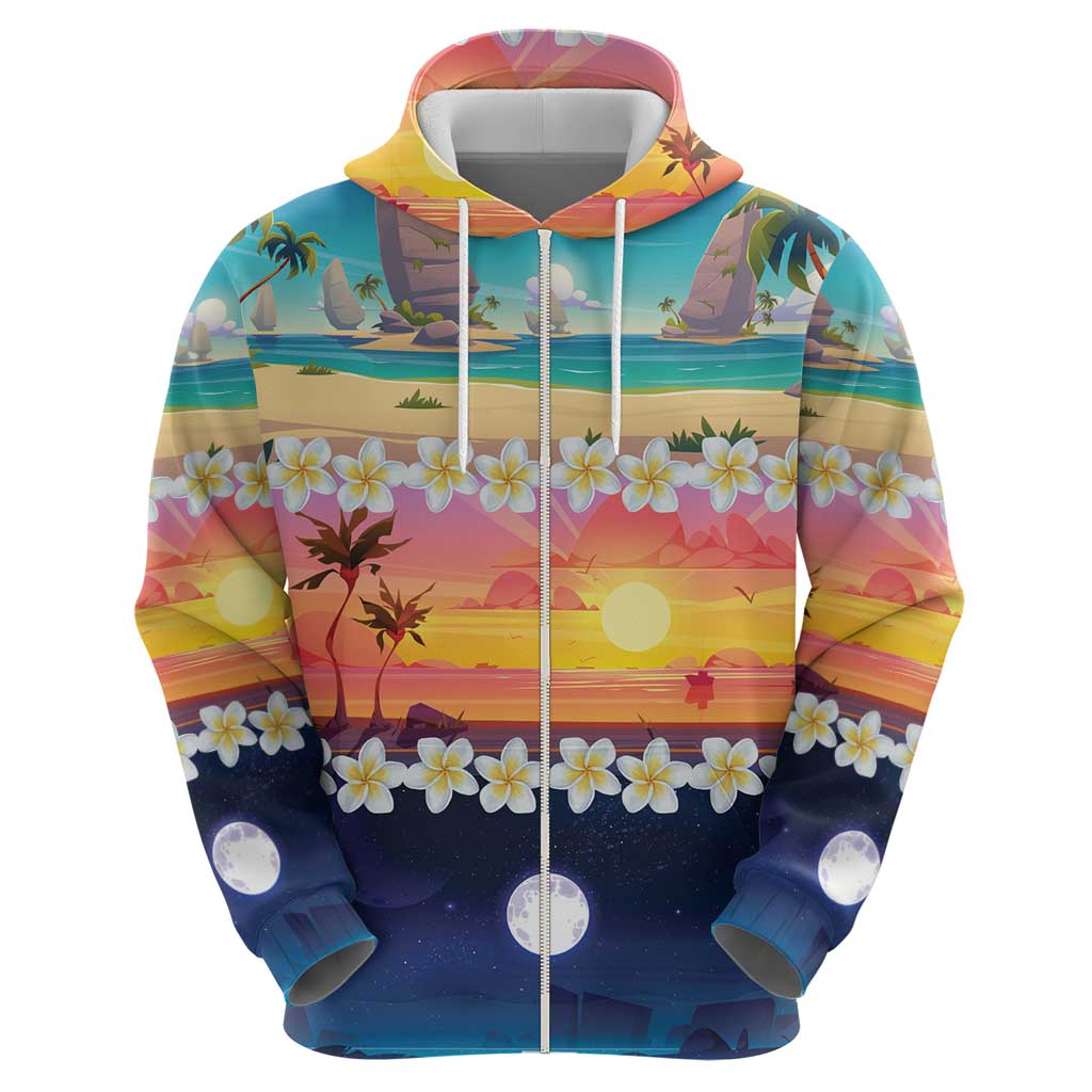 Hawaii Beach Landscape Time-Lapse Hoodie Tropical Plumeria Flowers - Polynesian Pride