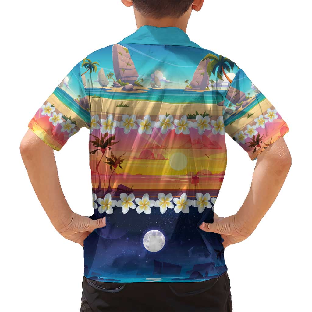 Hawaii Beach Landscape Time-Lapse Kid Hawaiian Shirt Tropical Plumeria Flowers - Polynesian Pride