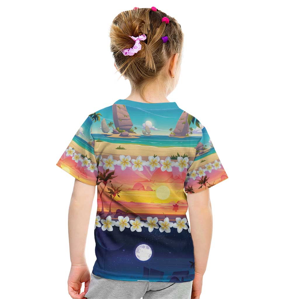 Hawaii Beach Landscape Time-Lapse Kid T Shirt Tropical Plumeria Flowers - Polynesian Pride