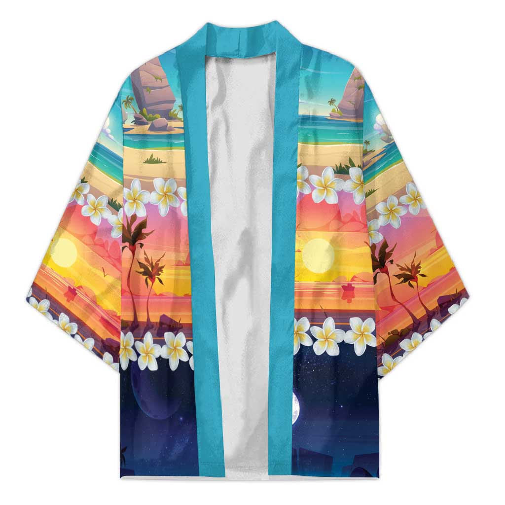Hawaii Beach Landscape Time-Lapse Kimono Tropical Plumeria Flowers - Polynesian Pride