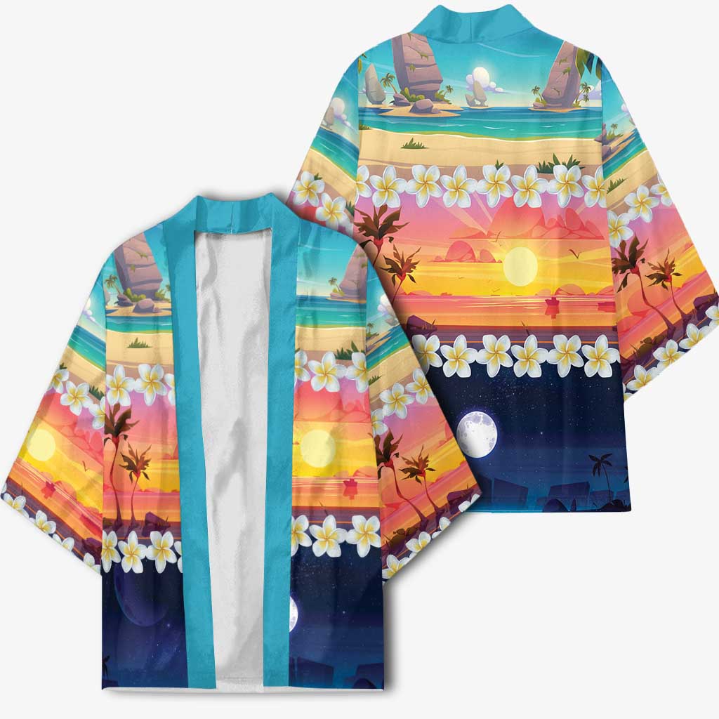 Hawaii Beach Landscape Time-Lapse Kimono Tropical Plumeria Flowers - Polynesian Pride
