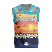Hawaii Beach Landscape Time-Lapse Christmas Knitted V-Neck Vest Tropical Plumeria Flowers - Polynesian Pride