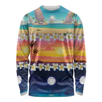 Hawaii Beach Landscape Time-Lapse Long Sleeve Shirt Tropical Plumeria Flowers - Polynesian Pride