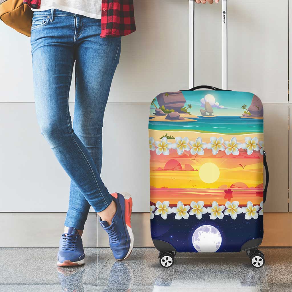 Hawaii Beach Landscape Time-Lapse Luggage Cover Tropical Plumeria Flowers - Polynesian Pride