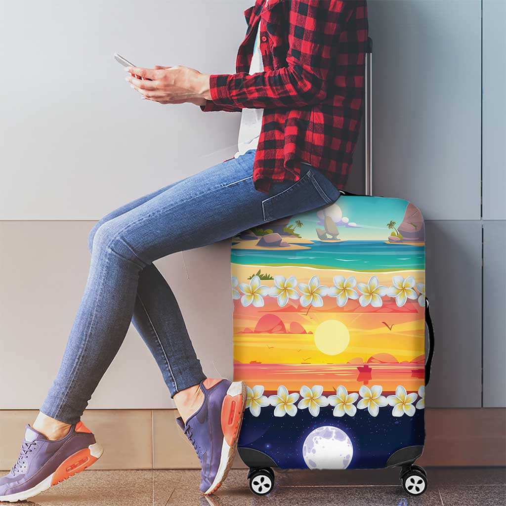 Hawaii Beach Landscape Time-Lapse Luggage Cover Tropical Plumeria Flowers - Polynesian Pride