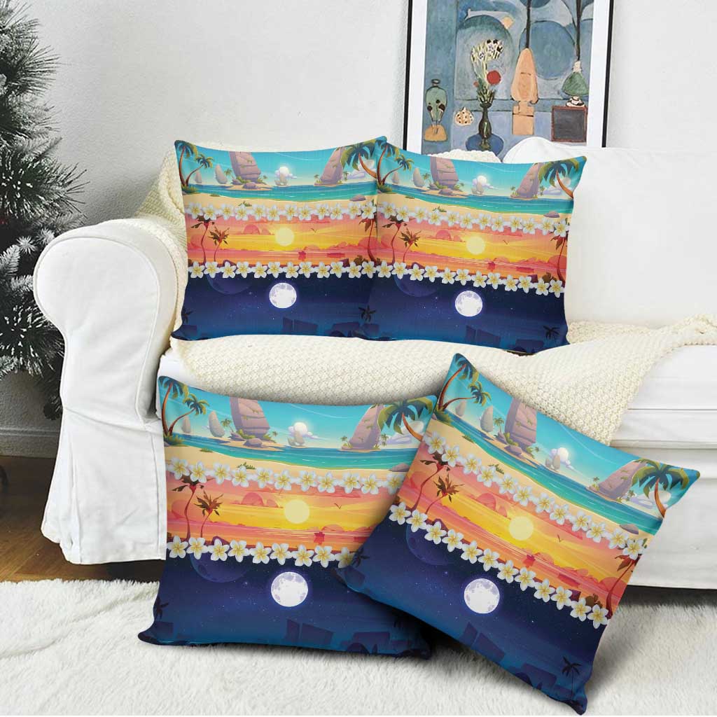 Hawaii Beach Landscape Time-Lapse Pillow Cover Tropical Plumeria Flowers - Polynesian Pride