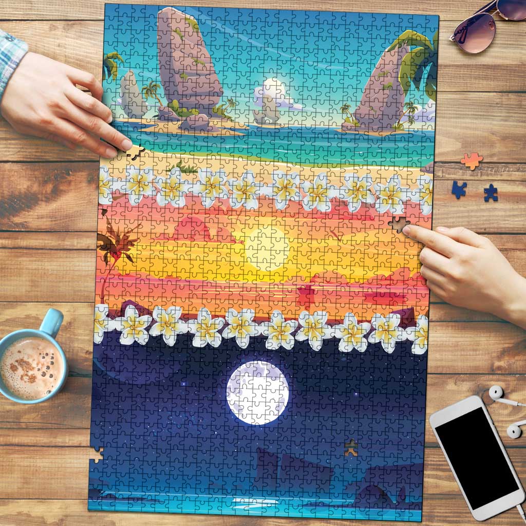 Hawaii Beach Landscape Time-Lapse Puzzle Tropical Plumeria Flowers - Polynesian Pride