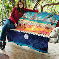 Hawaii Beach Landscape Time-Lapse Quilt Tropical Plumeria Flowers - Polynesian Pride