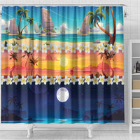 Hawaii Beach Landscape Time-Lapse Shower Curtain Tropical Plumeria Flowers - Polynesian Pride