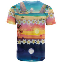 Hawaii Beach Landscape Time-Lapse T Shirt Tropical Plumeria Flowers - Polynesian Pride