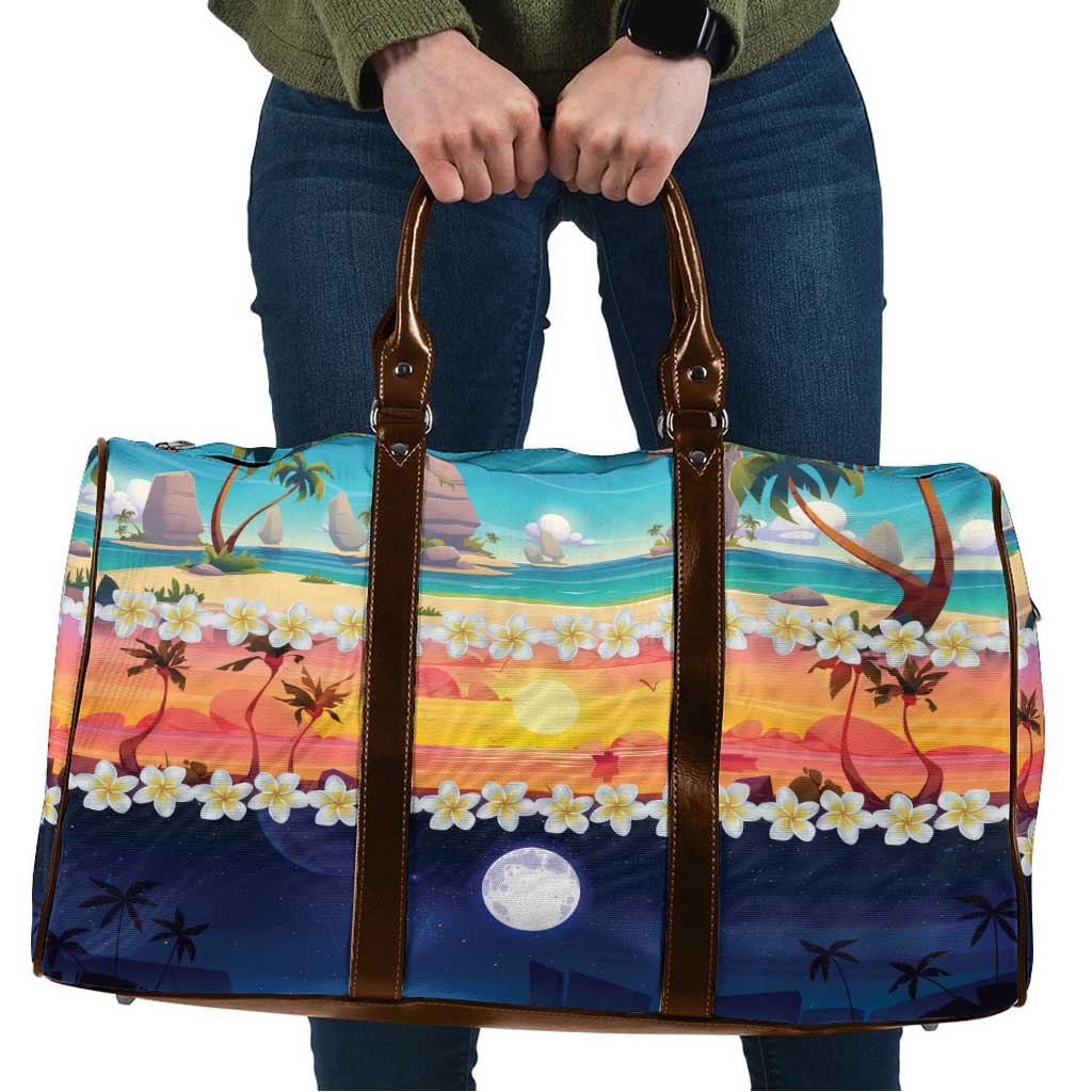 Hawaii Beach Landscape Time-Lapse Travel Bag Tropical Plumeria Flowers - Polynesian Pride