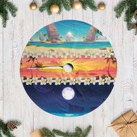 Hawaii Beach Landscape Time-Lapse Tree Skirt Tropical Plumeria Flowers - Polynesian Pride
