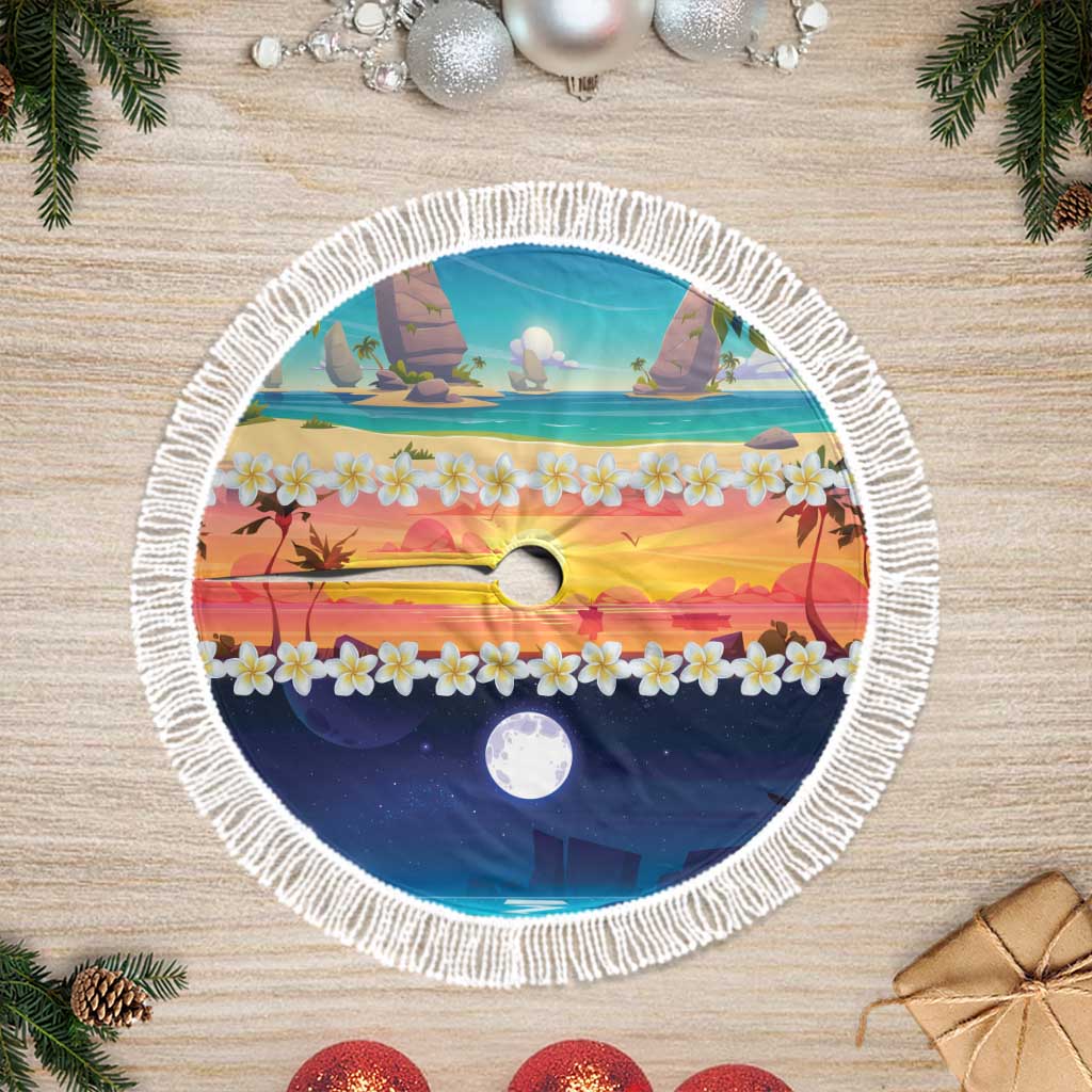 Hawaii Beach Landscape Time-Lapse Tree Skirt Tropical Plumeria Flowers - Polynesian Pride