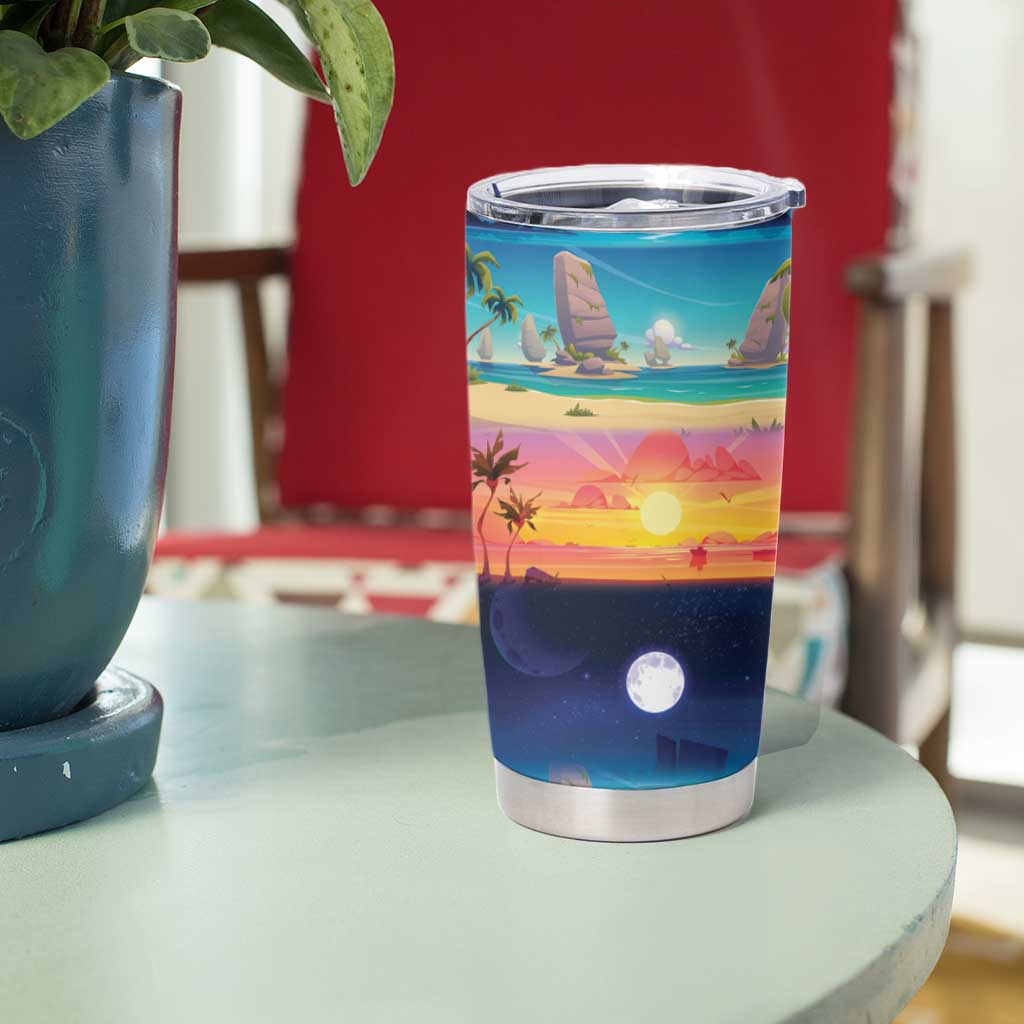 Hawaii Beach Landscape Time-Lapse Tumbler Cup Tropical Plumeria Flowers - Polynesian Pride