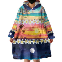 Hawaii Beach Landscape Time-Lapse Wearable Blanket Hoodie Tropical Plumeria Flowers - Polynesian Pride