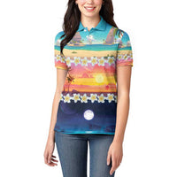 Hawaii Beach Landscape Time-Lapse Women Polo Shirt Tropical Plumeria Flowers - Polynesian Pride