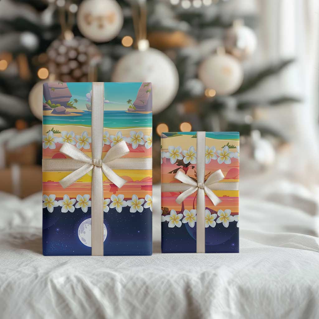 Hawaii Beach Landscape Time-Lapse Wrapping Paper Tropical Plumeria Flowers - Polynesian Pride