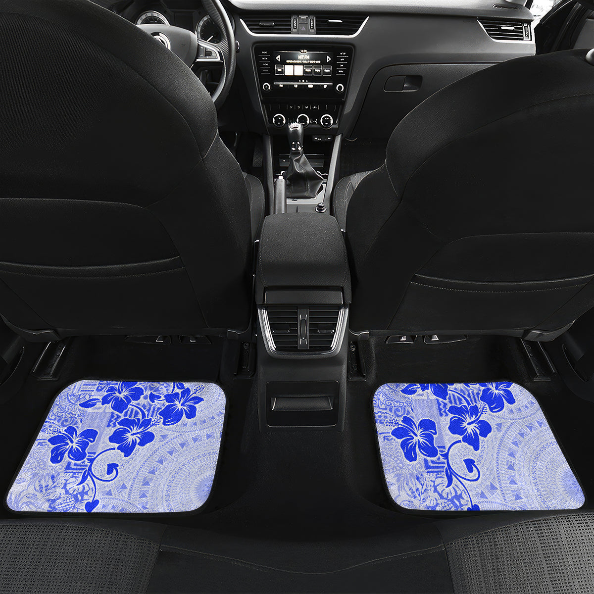 Fiji Masi With Hibiscus Tapa Tribal Car Mats Blue Pastel LT01 - Polynesian Pride