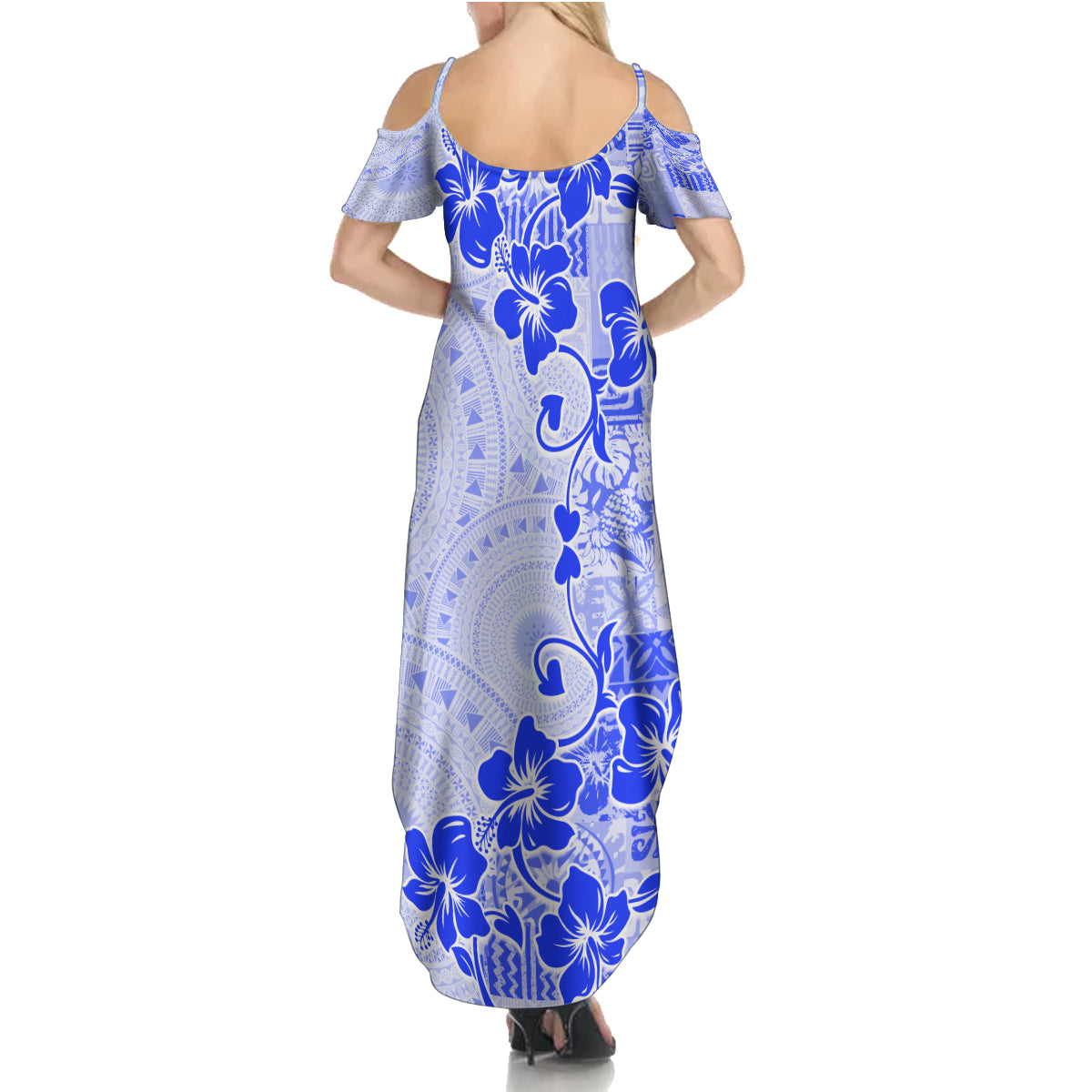 Fiji Masi With Hibiscus Tapa Tribal Family Matching Summer Maxi Dress and Hawaiian Shirt Blue Pastel LT01 - Polynesian Pride
