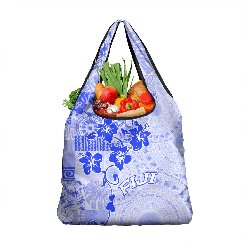 Fiji Masi With Hibiscus Tapa Tribal Grocery Bag Blue Pastel