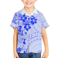 Fiji Masi With Hibiscus Tapa Tribal Kid Hawaiian Shirt Blue Pastel LT01 Kid Blue - Polynesian Pride