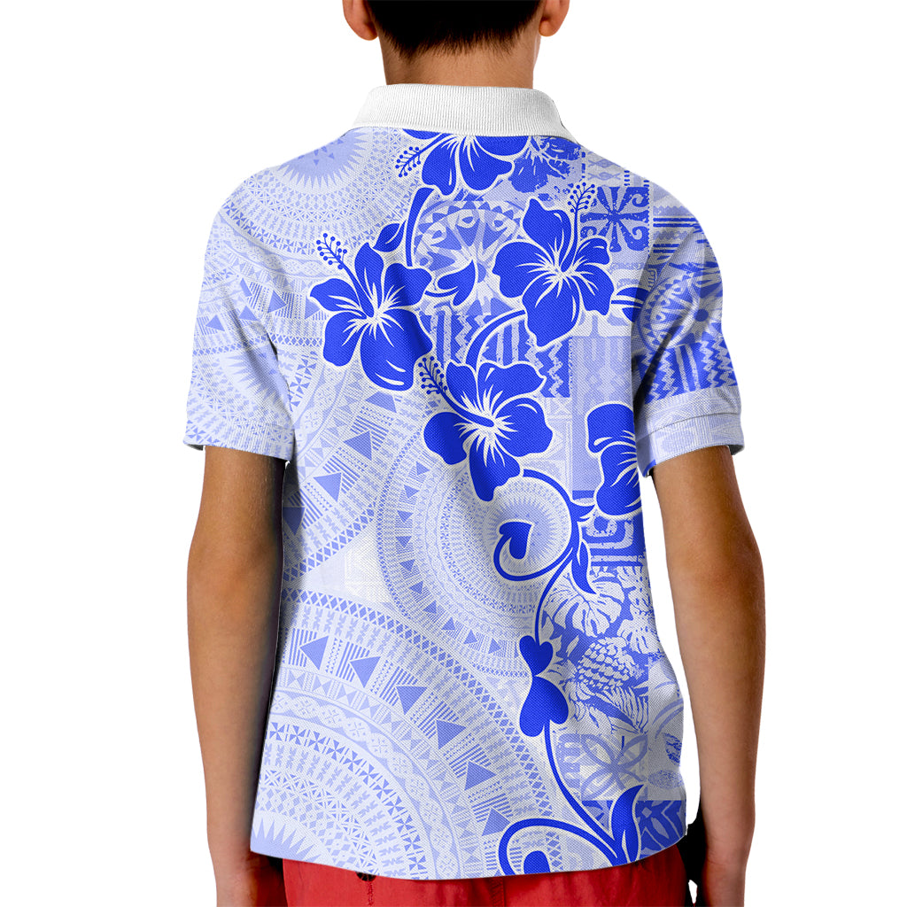 Fiji Masi With Hibiscus Tapa Tribal Kid Polo Shirt Blue Pastel LT01 - Polynesian Pride