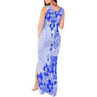 Fiji Masi With Hibiscus Tapa Tribal Tank Maxi Dress Blue Pastel LT01 - Polynesian Pride