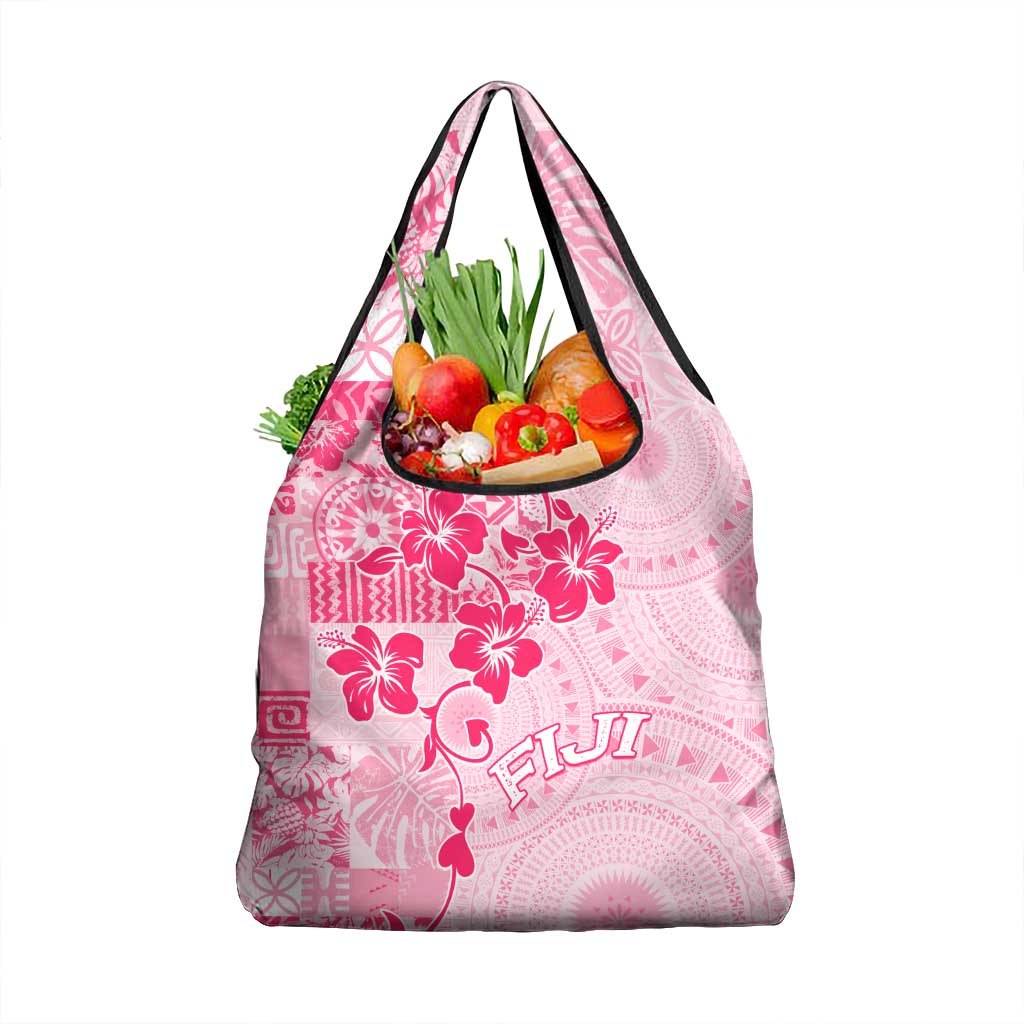 Fiji Masi With Hibiscus Tapa Tribal Grocery Bag Pink Pastel