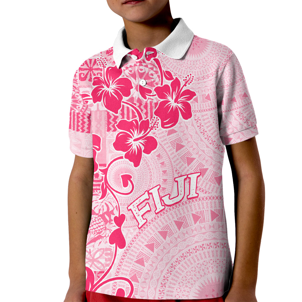 Fiji Masi With Hibiscus Tapa Tribal Kid Polo Shirt Pink Pastel LT01 Kid Pink - Polynesian Pride