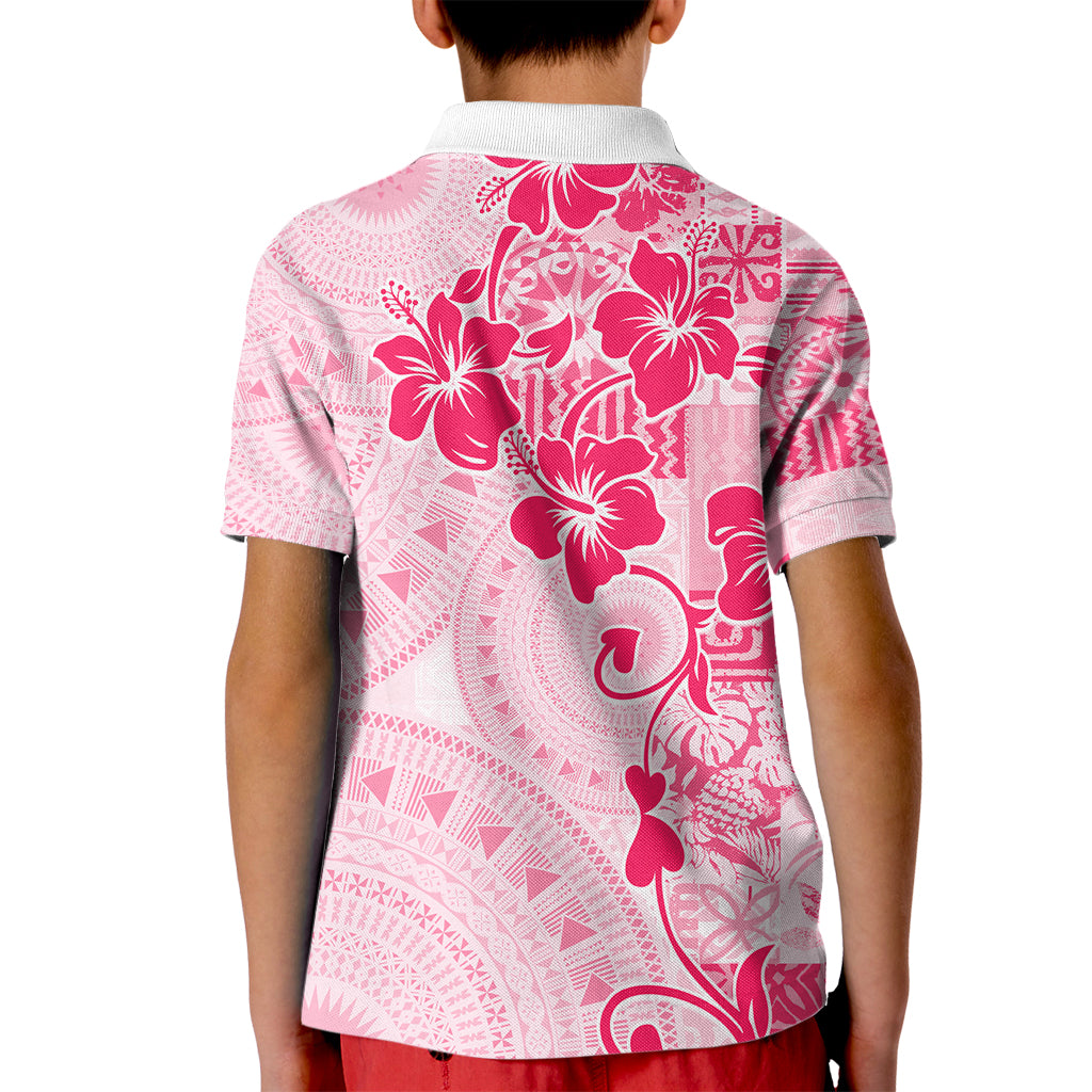 Fiji Masi With Hibiscus Tapa Tribal Kid Polo Shirt Pink Pastel LT01 - Polynesian Pride