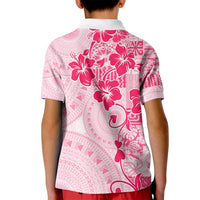 Fiji Masi With Hibiscus Tapa Tribal Kid Polo Shirt Pink Pastel LT01 - Polynesian Pride