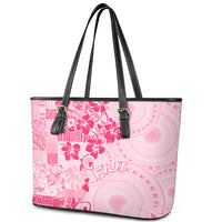 Fiji Masi With Hibiscus Tapa Tribal Leather Tote Bag Pink Pastel LT01 - Polynesian Pride