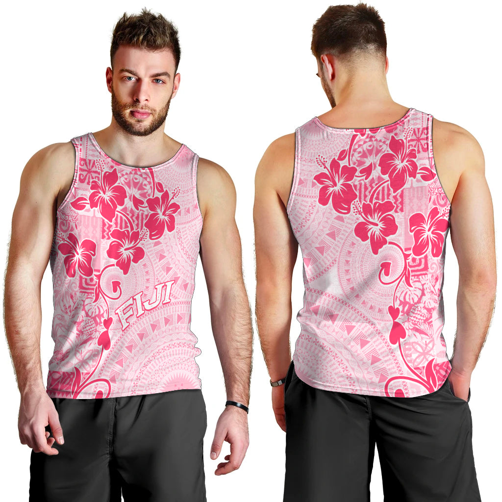 Fiji Masi With Hibiscus Tapa Tribal Men Tank Top Pink Pastel LT01 - Polynesian Pride