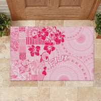 Fiji Masi With Hibiscus Tapa Tribal Rubber Doormat Pink Pastel LT01 - Polynesian Pride