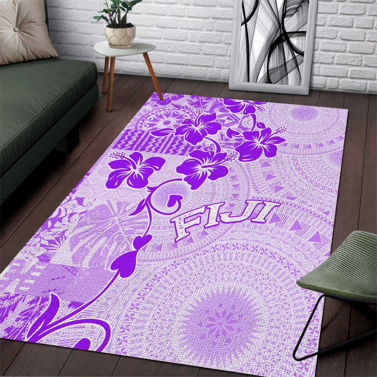 Fiji Masi With Hibiscus Tapa Tribal Area Rug Purple Pastel LT01 Purple - Polynesian Pride