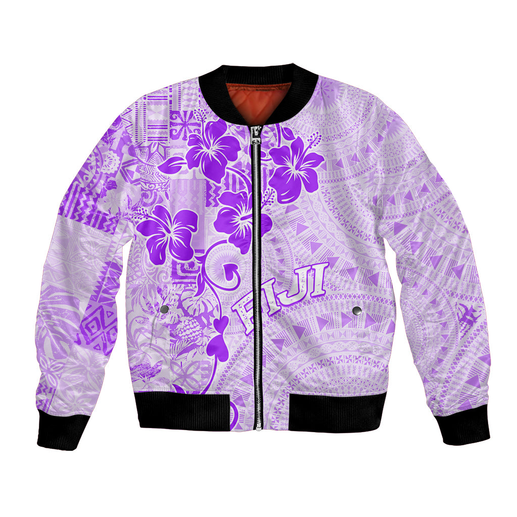 Fiji Masi With Hibiscus Tapa Tribal Bomber Jacket Purple Pastel LT01 Unisex Purple - Polynesian Pride